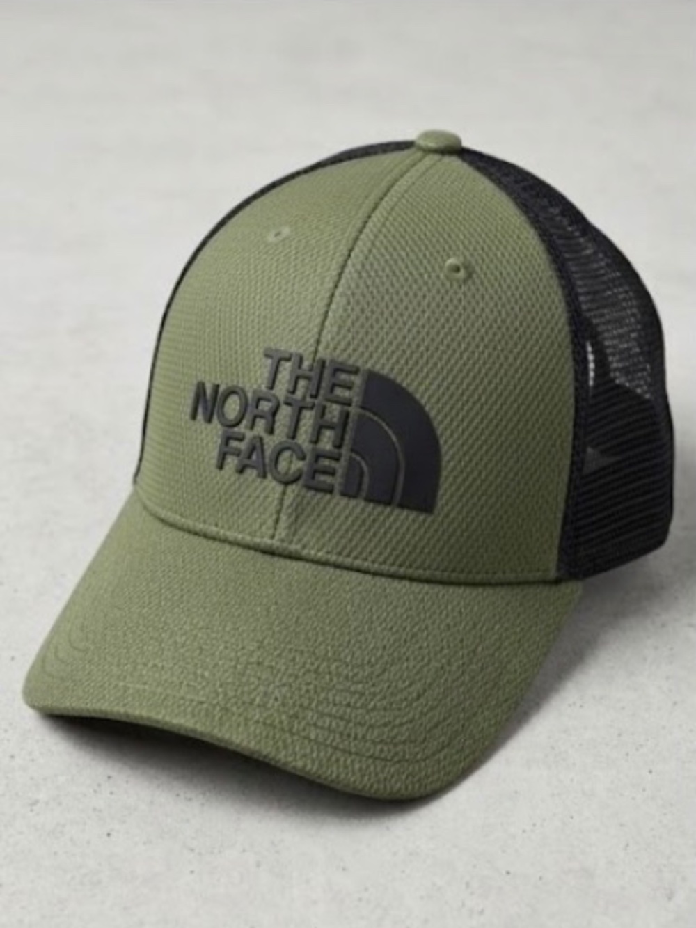The north face olive green & black mesh trucker hat
